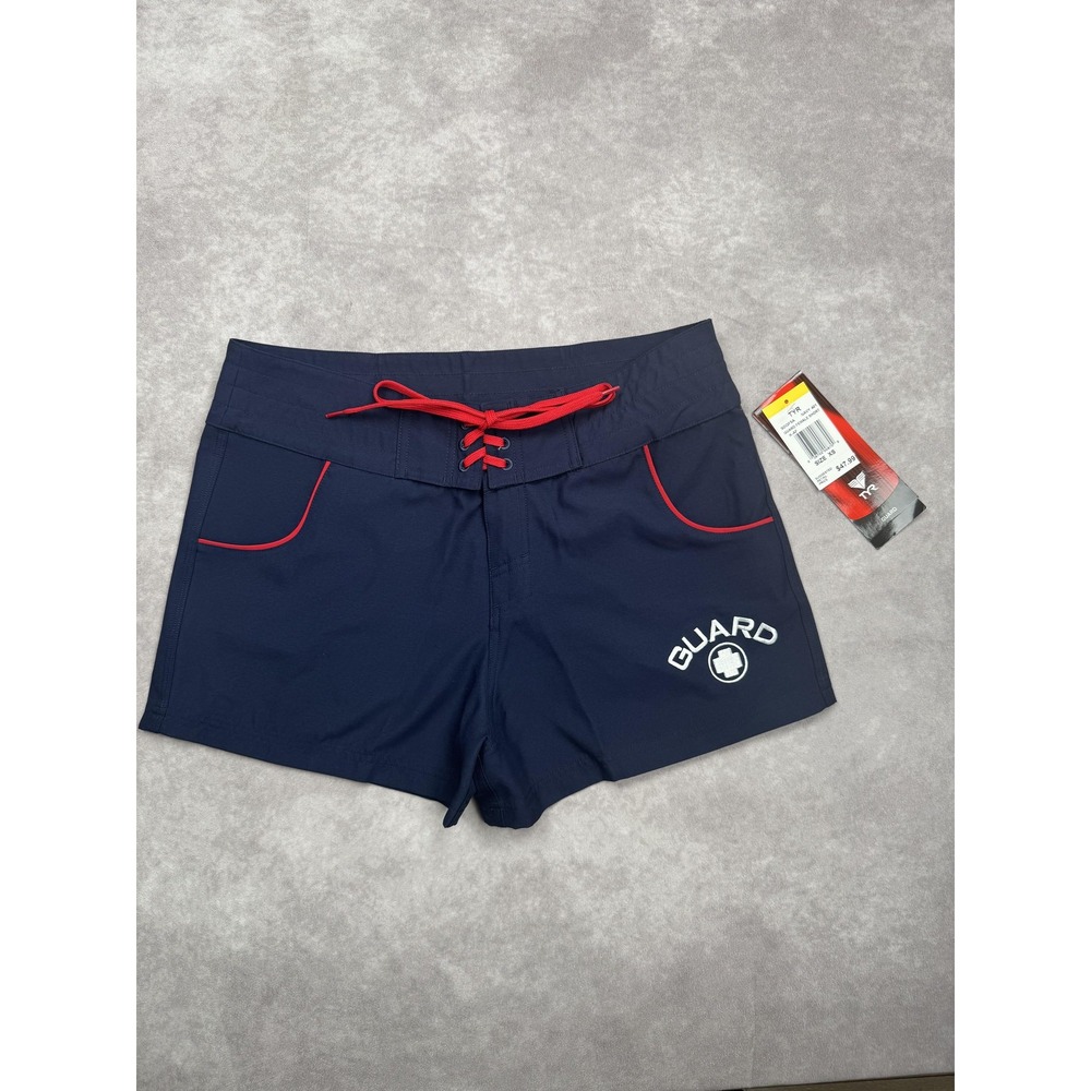 TYR Guard Female Shorts‎ Womens XS Navy Blue Red Lifeguard Swim Quick Dry New